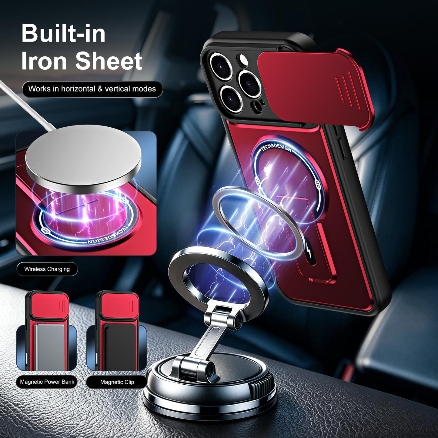 For iPhone 16 Pro Max Sliding Camshield Holder Magnetic Phone Case(Red)