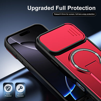 For iPhone 16 Pro Max Sliding Camshield Holder Magnetic Phone Case(Red)