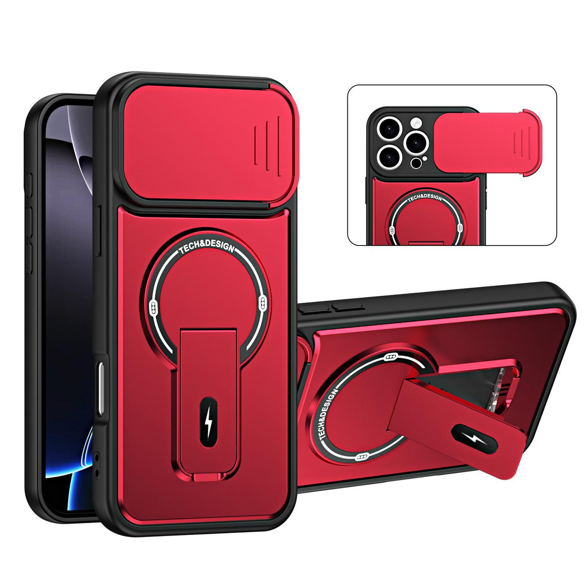 For iPhone 16 Pro Max Sliding Camshield Holder Magnetic Phone Case - Red - EDA009988712C