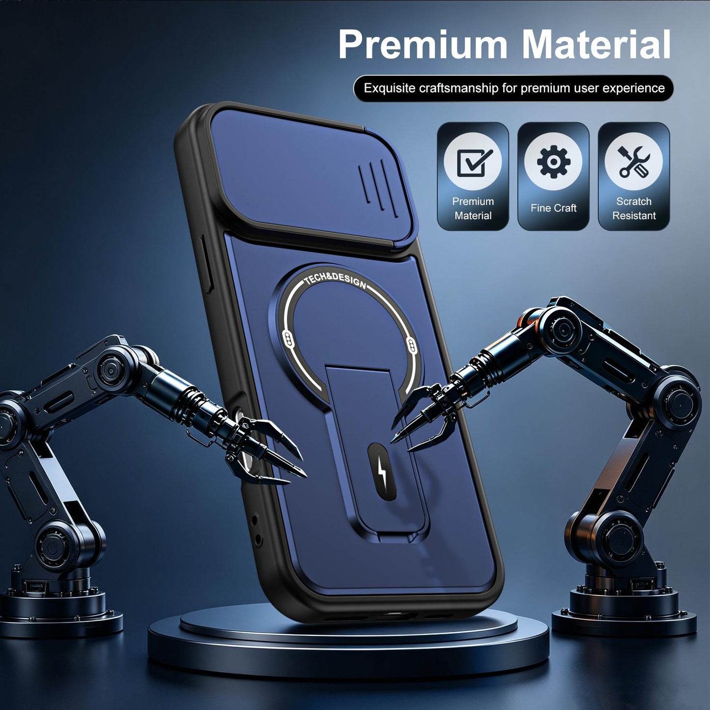 For iPhone 16 Pro Max Sliding Camshield Holder Magnetic Phone Case(Blue)