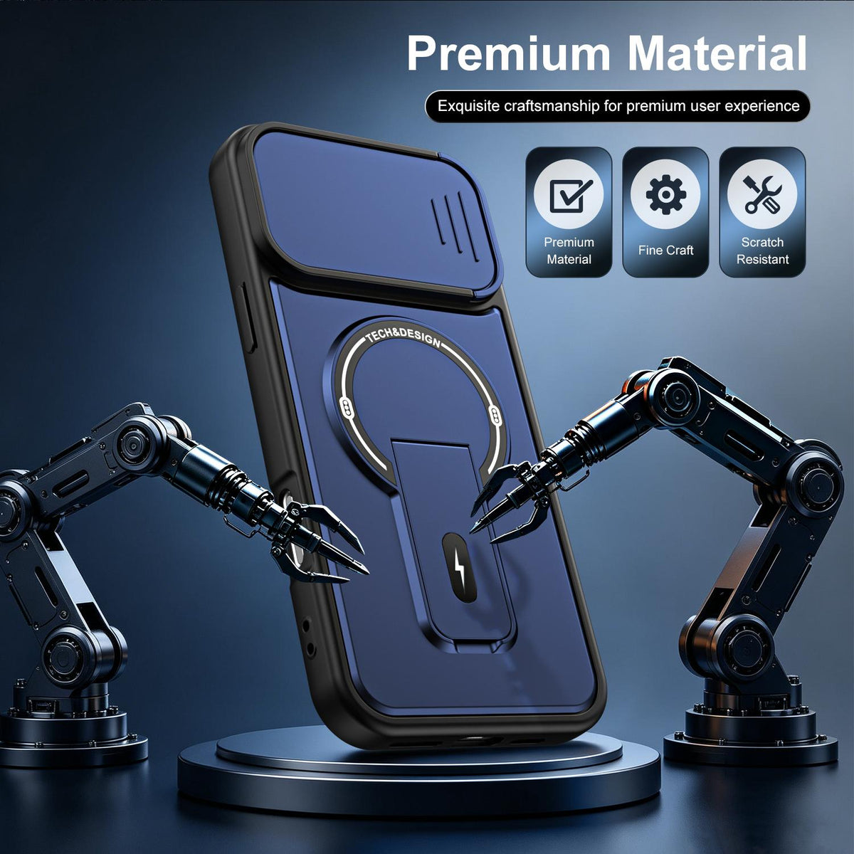 For iPhone 16 Pro Max Sliding Camshield Holder Magnetic Phone Case - Blue - EDA009988712D