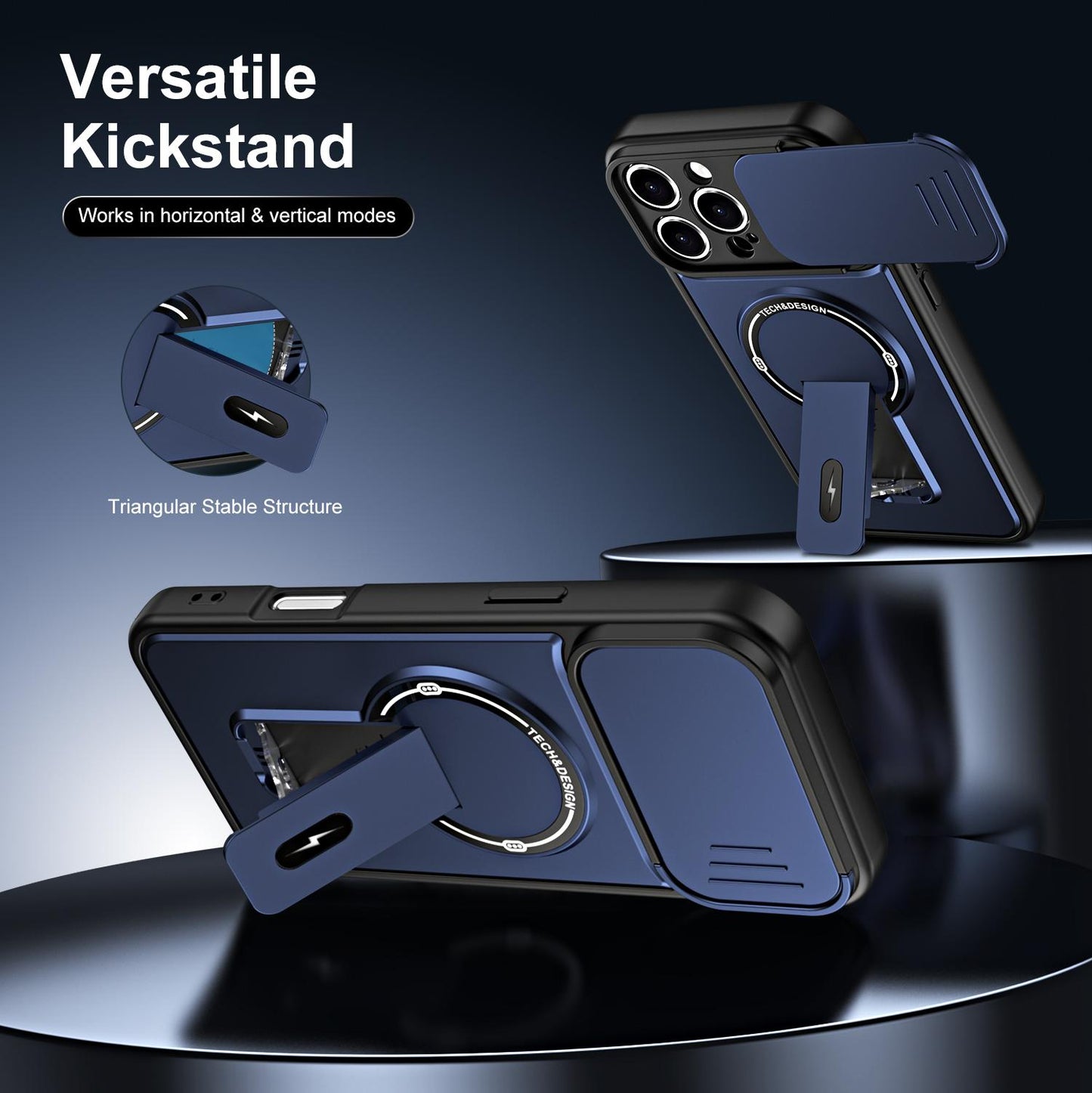 For iPhone 16 Pro Max Sliding Camshield Holder Magnetic Phone Case(Blue)