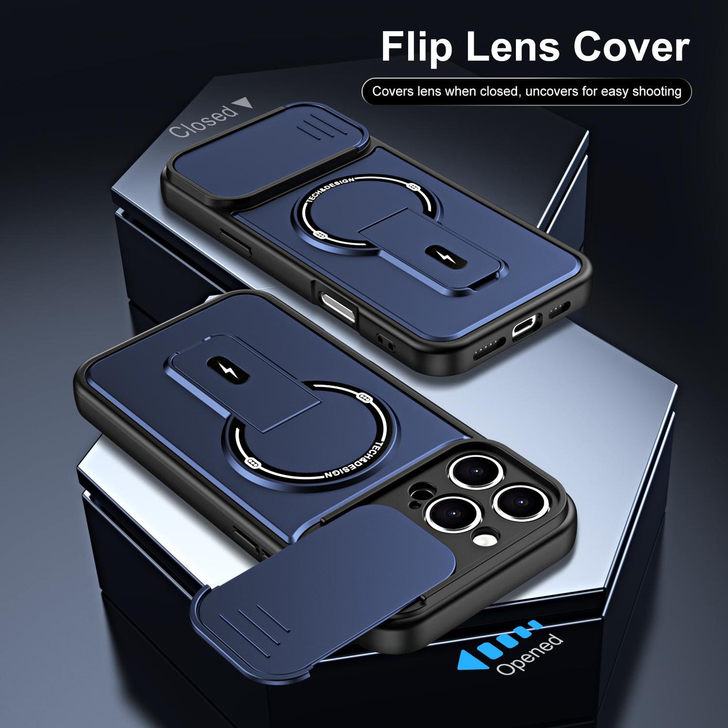 For iPhone 16 Pro Max Sliding Camshield Holder Magnetic Phone Case(Blue)