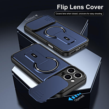 For iPhone 16 Pro Max Sliding Camshield Holder Magnetic Phone Case(Blue)