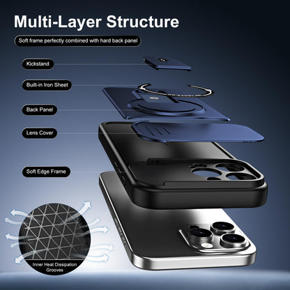 For iPhone 16 Pro Max Sliding Camshield Holder Magnetic Phone Case(Blue)
