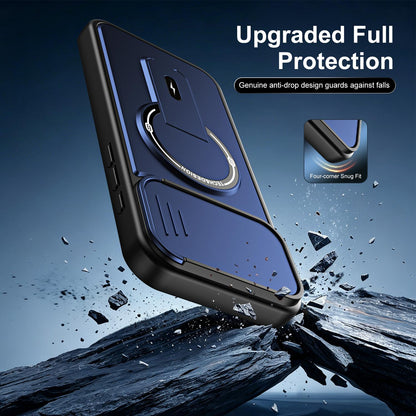 For iPhone 16 Pro Max Sliding Camshield Holder Magnetic Phone Case(Blue)