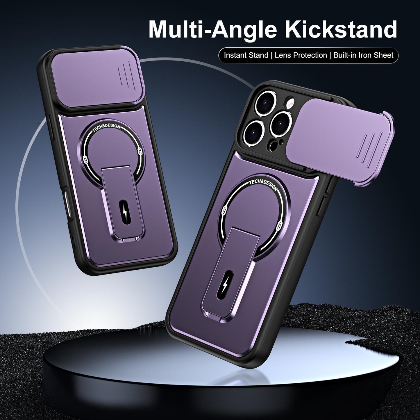 For iPhone 16 Pro Max Sliding Camshield Holder Magnetic Phone Case(Purple)