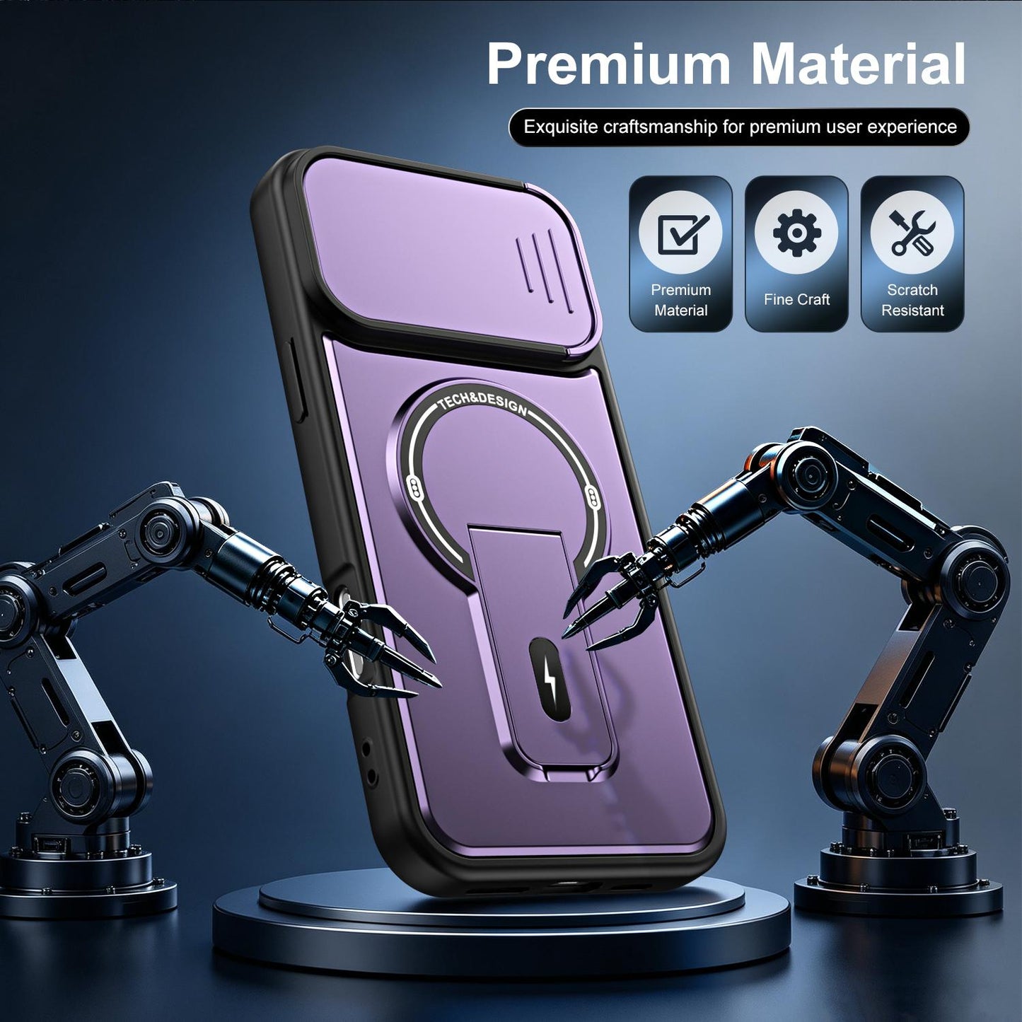 For iPhone 16 Pro Max Sliding Camshield Holder Magnetic Phone Case(Purple)