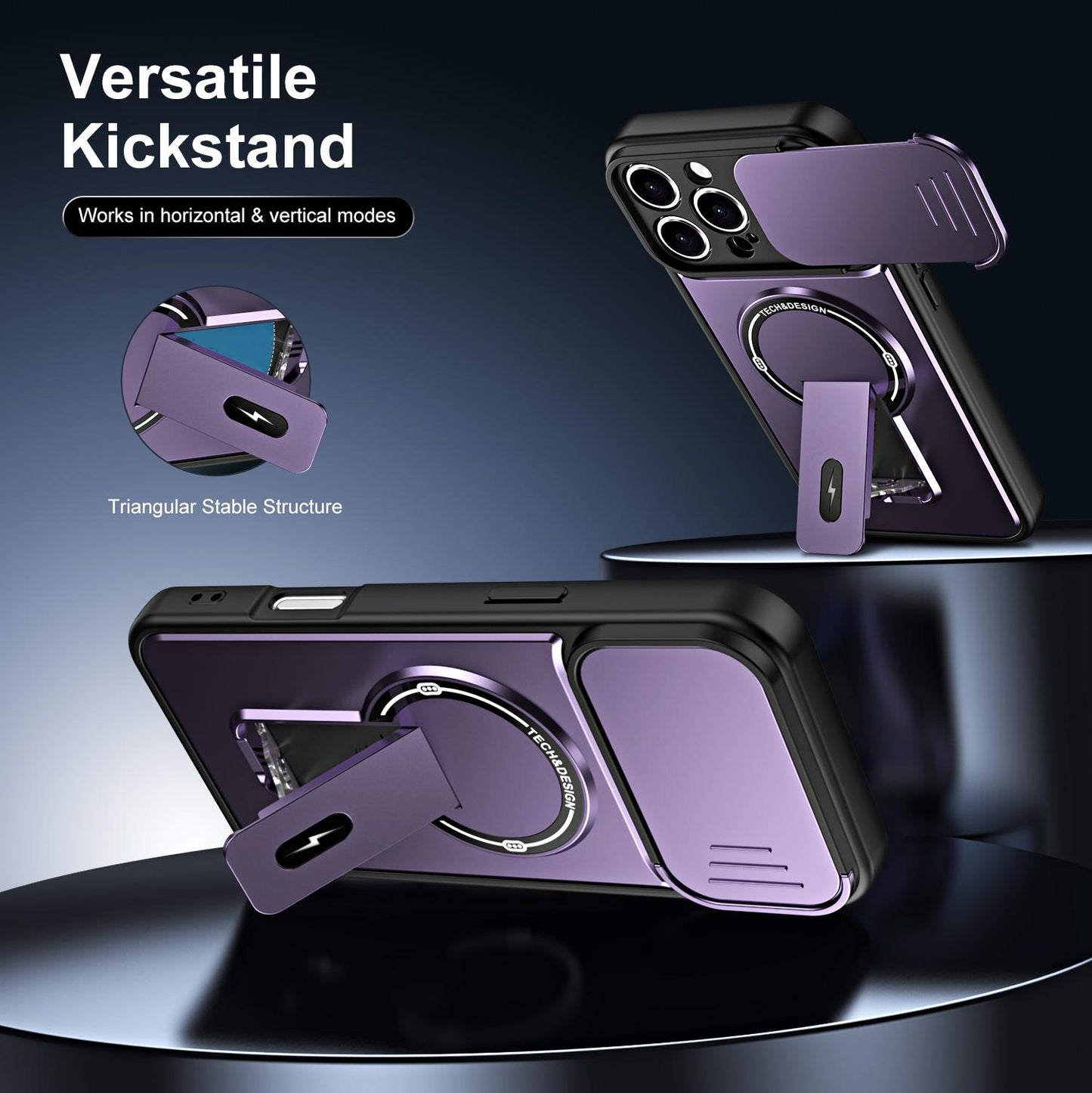 For iPhone 16 Pro Max Sliding Camshield Holder Magnetic Phone Case(Purple)