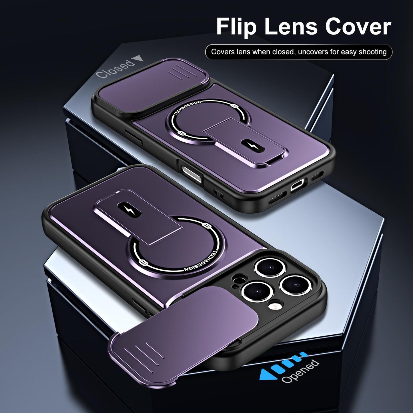 For iPhone 16 Pro Max Sliding Camshield Holder Magnetic Phone Case(Purple)