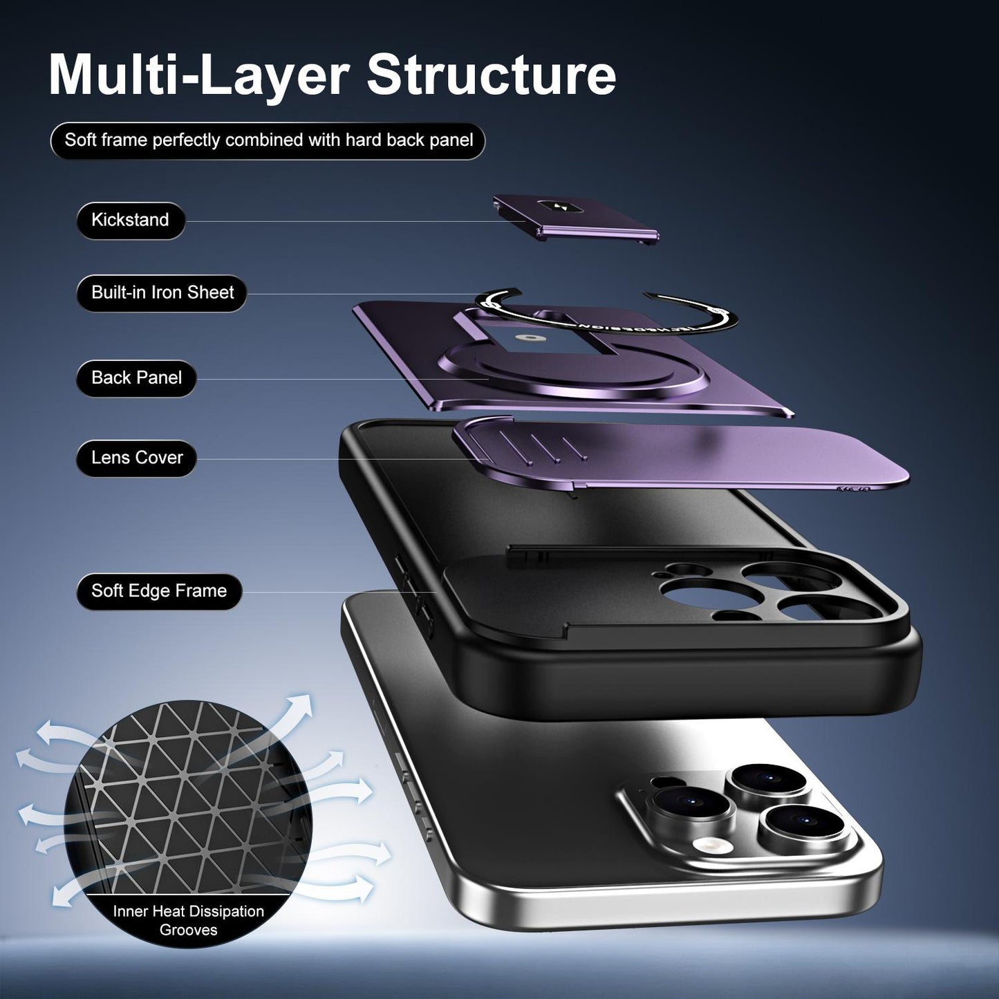 For iPhone 16 Pro Max Sliding Camshield Holder Magnetic Phone Case(Purple)