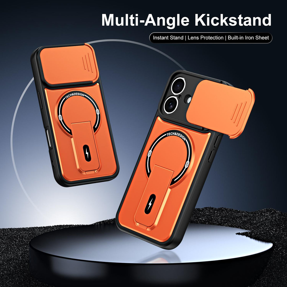For iPhone 17 Sliding Camshield Holder Magnetic Phone Case - Orange - EDA009988713A