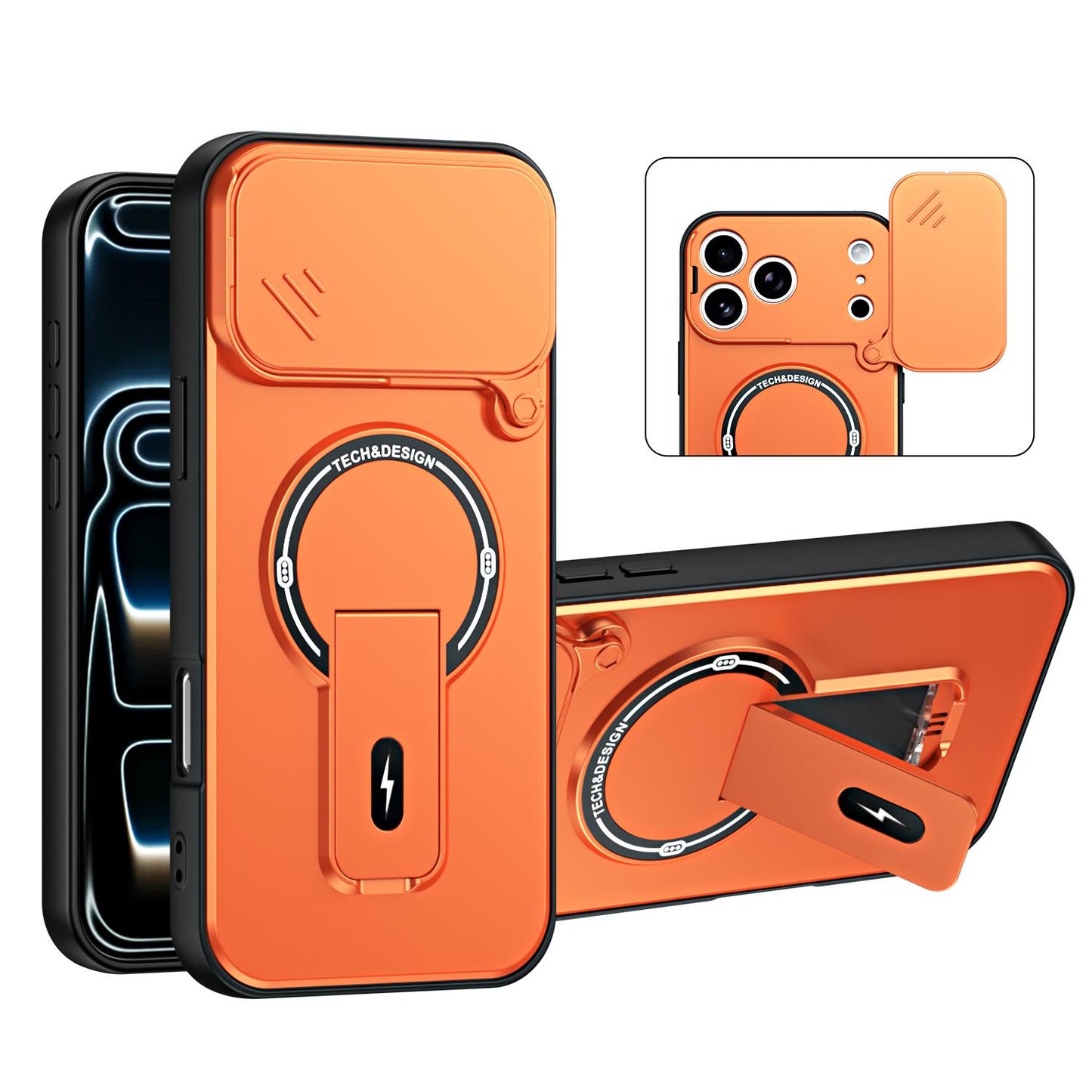 For iPhone 17 Pro Sliding Camshield Holder Magnetic Phone Case(Orange)