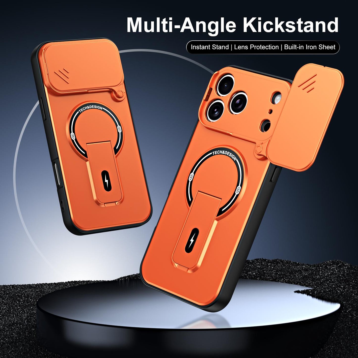 For iPhone 17 Pro Sliding Camshield Holder Magnetic Phone Case(Orange)