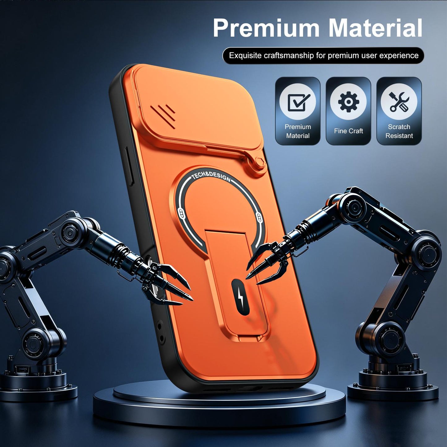 For iPhone 17 Pro Sliding Camshield Holder Magnetic Phone Case(Orange)