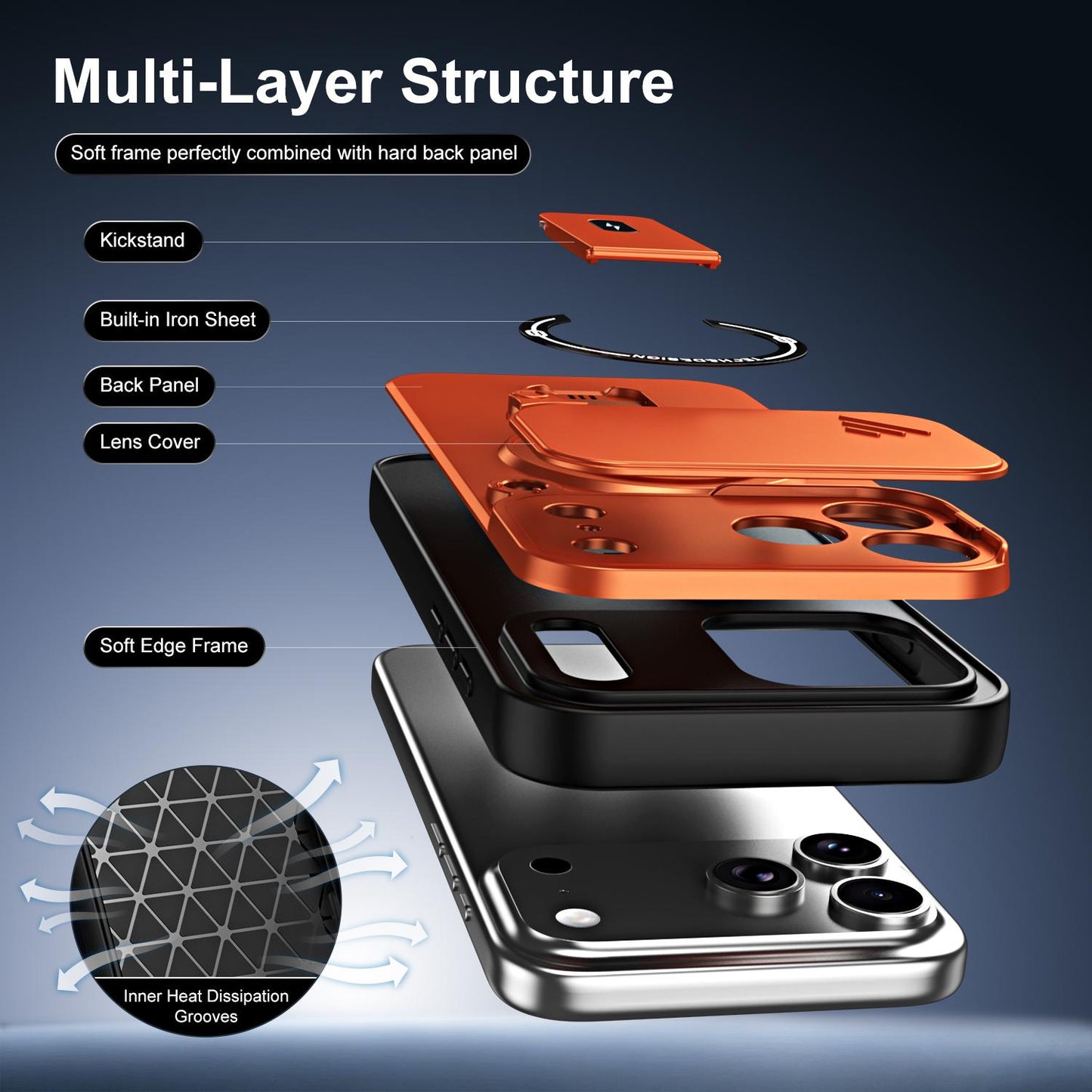 For iPhone 17 Pro Sliding Camshield Holder Magnetic Phone Case(Orange)