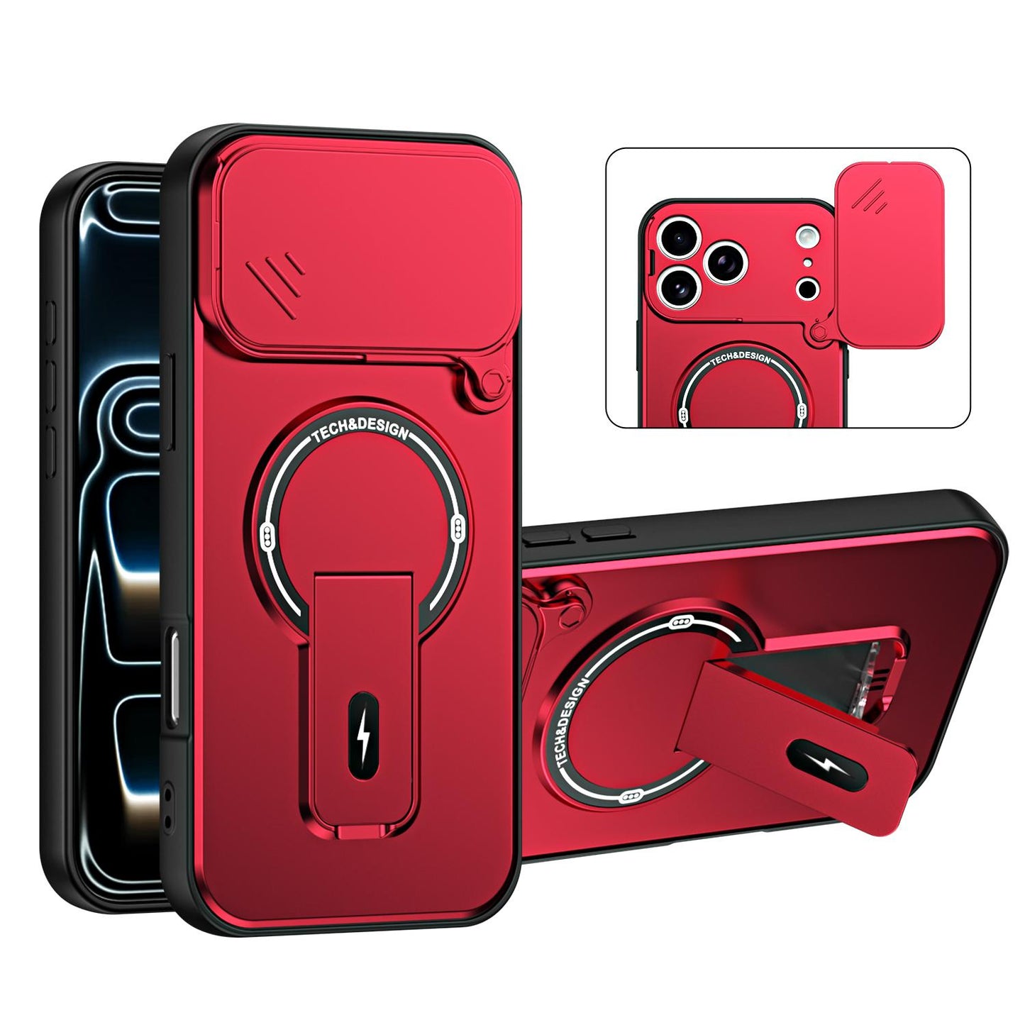 For iPhone 17 Pro Sliding Camshield Holder Magnetic Phone Case(Red)