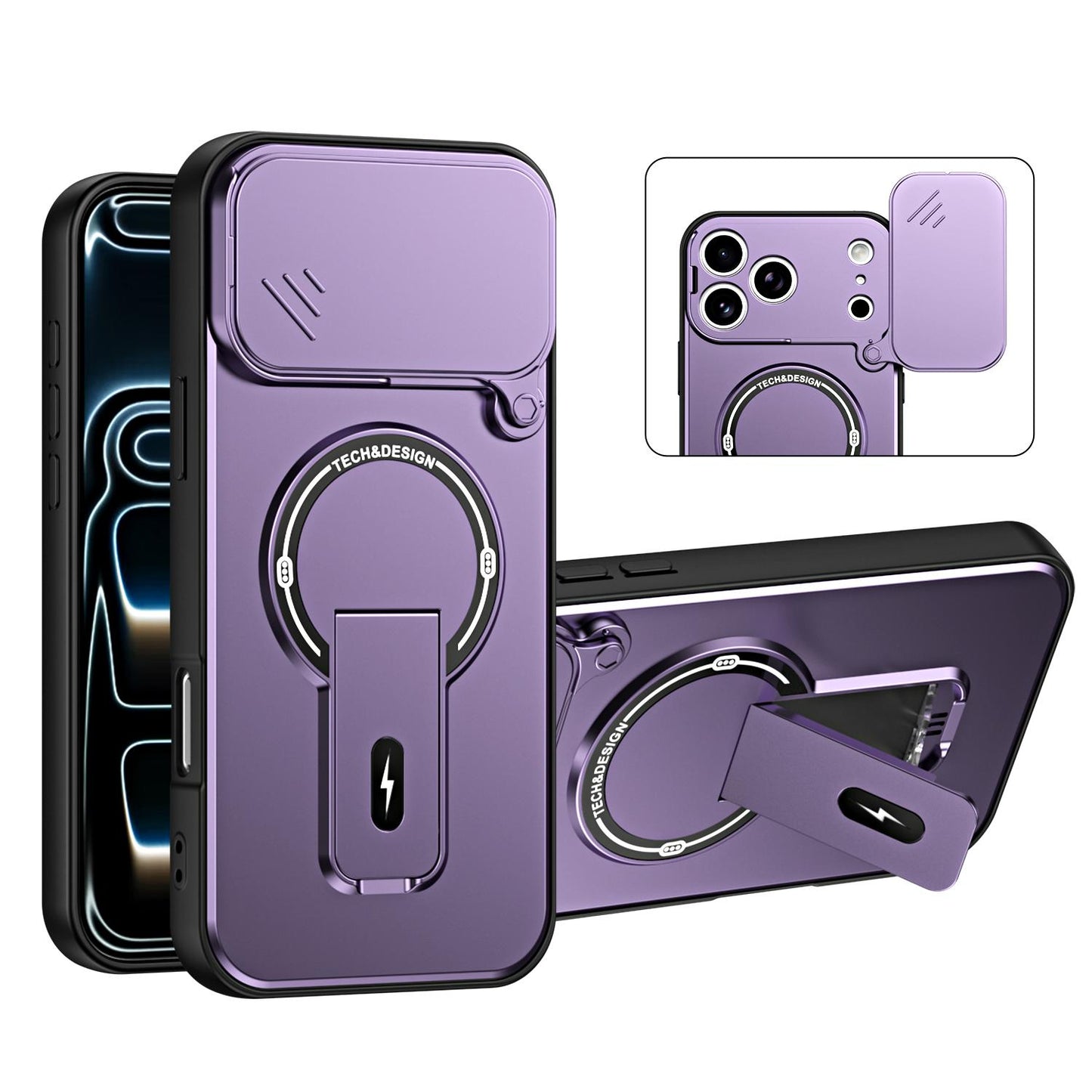 For iPhone 17 Pro Sliding Camshield Holder Magnetic Phone Case(Purple)