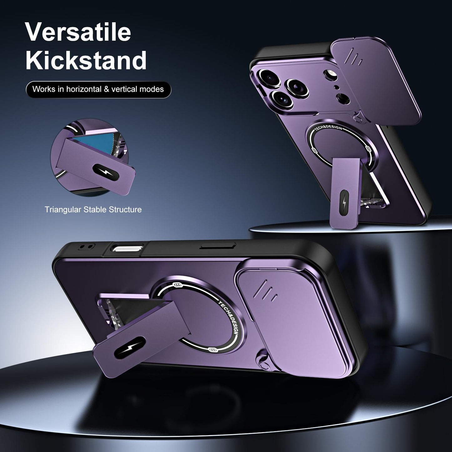 For iPhone 17 Pro Sliding Camshield Holder Magnetic Phone Case(Purple)
