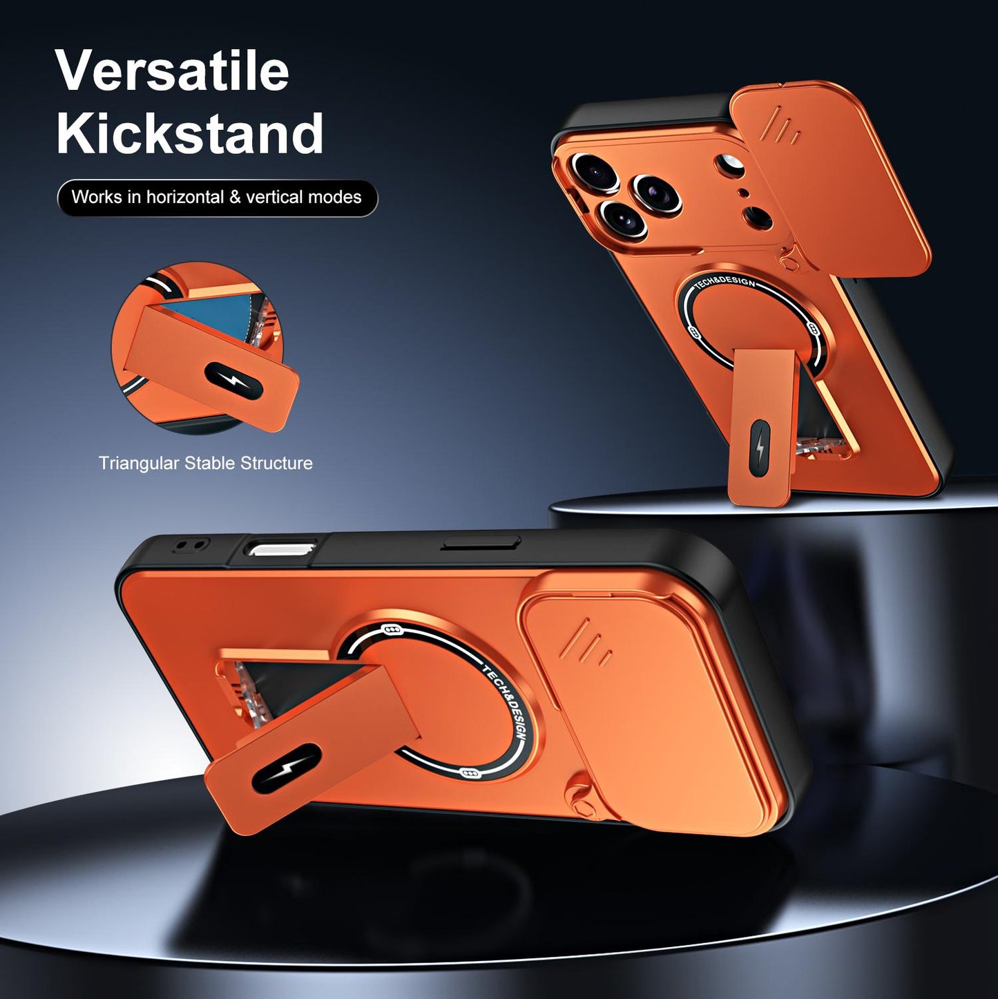 For iPhone 17 Pro Max Sliding Camshield Holder Magnetic Phone Case(Orange)