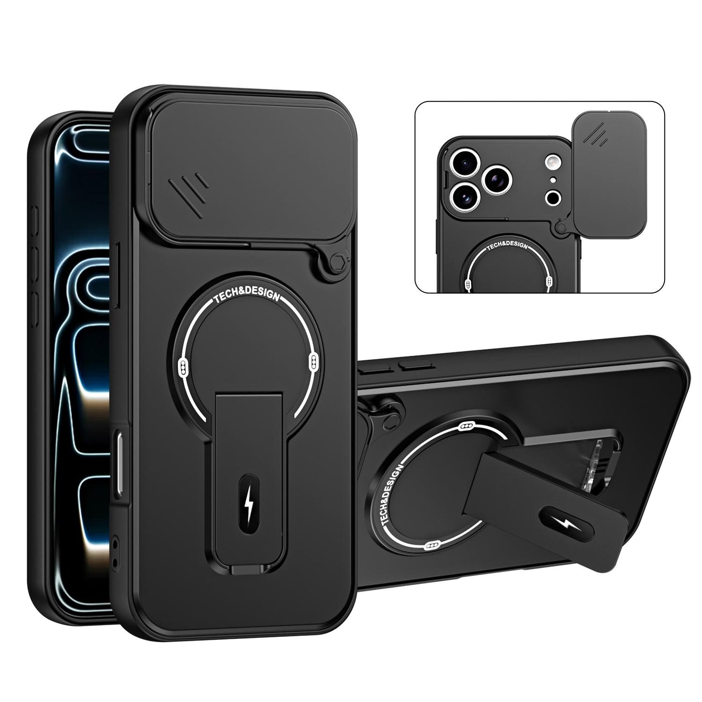 For iPhone 17 Pro Max Sliding Camshield Holder Magnetic Phone Case(Black)