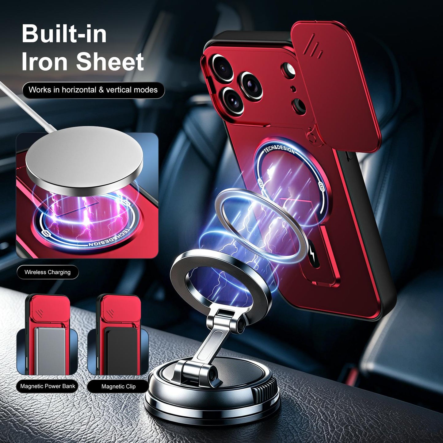 For iPhone 17 Pro Max Sliding Camshield Holder Magnetic Phone Case(Red)