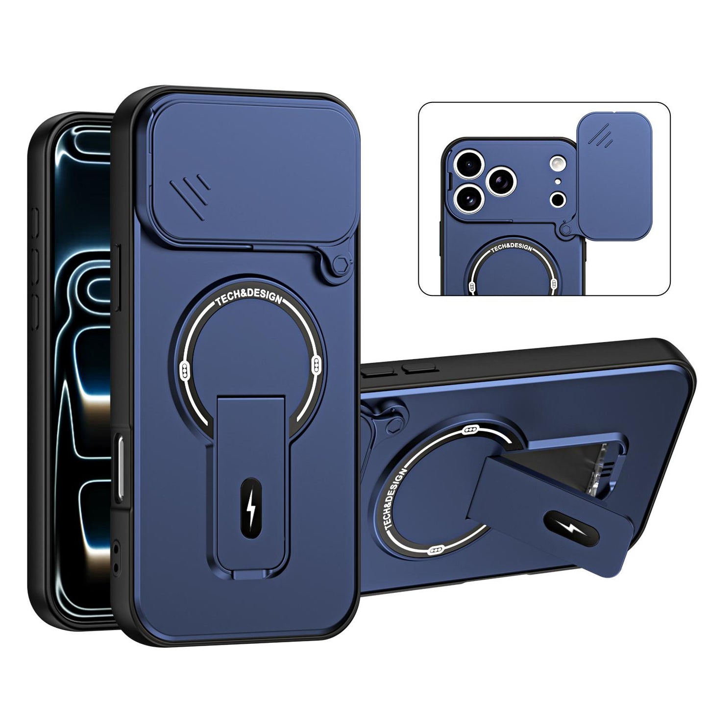 For iPhone 17 Pro Max Sliding Camshield Holder Magnetic Phone Case(Blue)