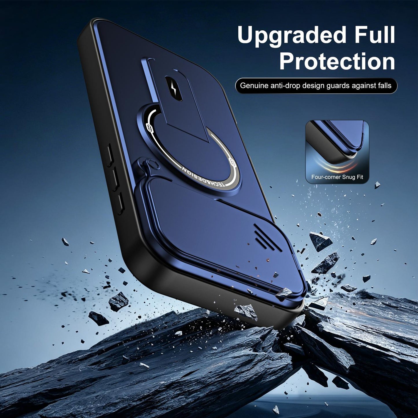 For iPhone 17 Pro Max Sliding Camshield Holder Magnetic Phone Case(Blue)