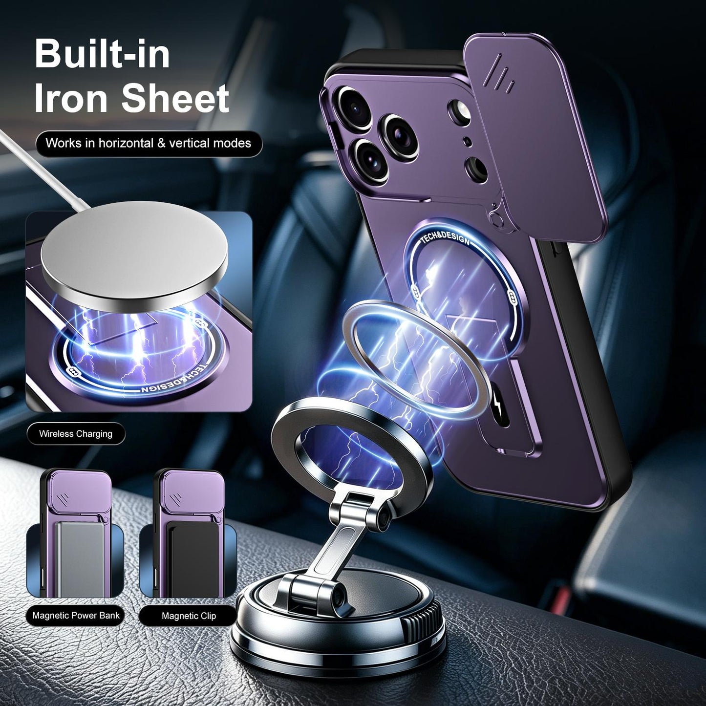 For iPhone 17 Pro Max Sliding Camshield Holder Magnetic Phone Case(Purple)