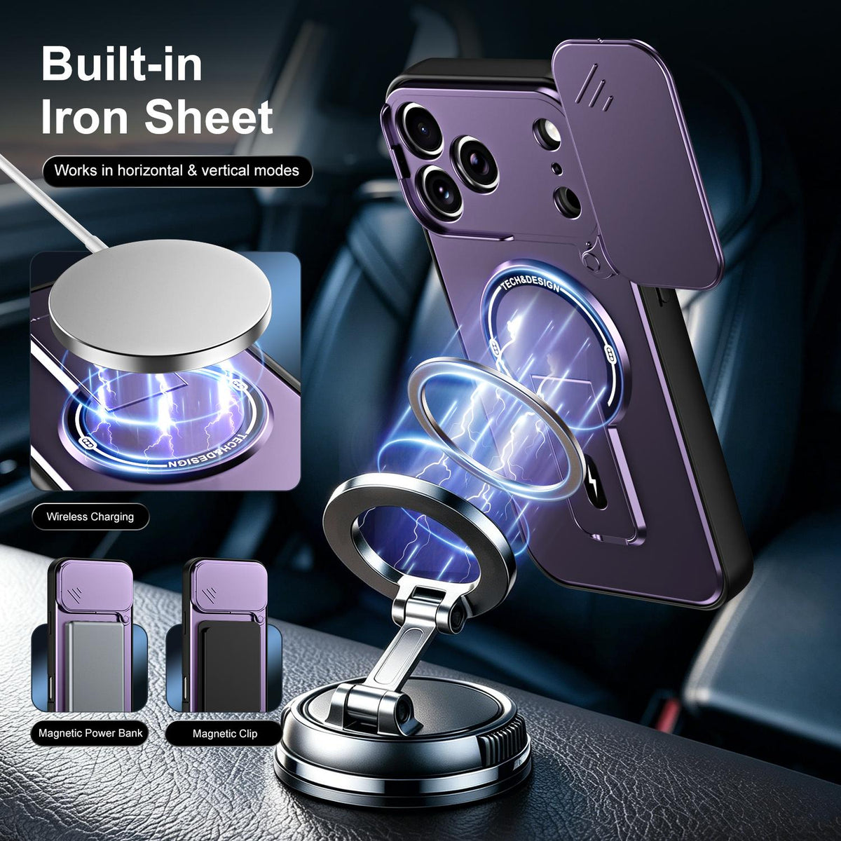 For iPhone 17 Pro Max Sliding Camshield Holder Magnetic Phone Case - Purple - EDA009988715E