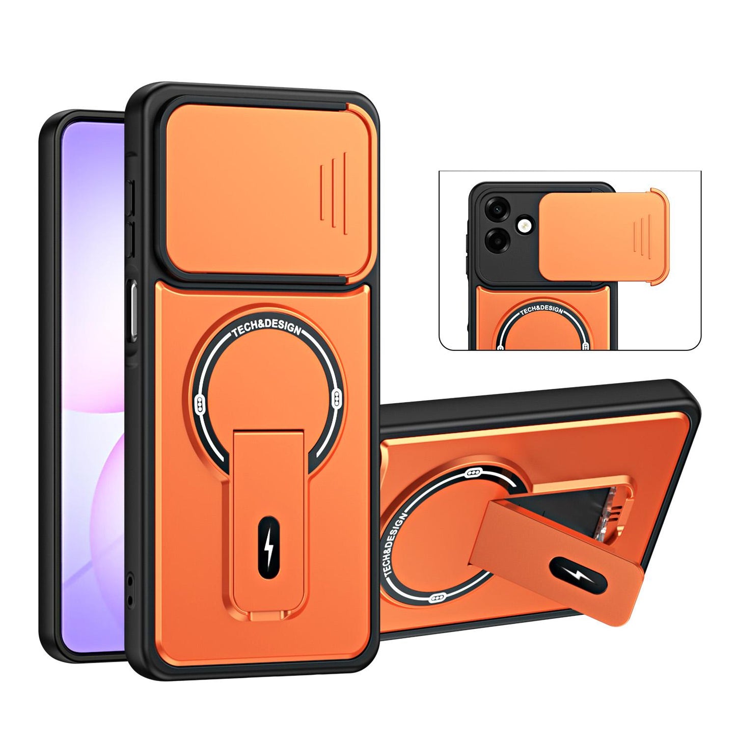 For Galaxy A07 4G Sliding Camshield Holder Magnetic Phone Case(Orange)