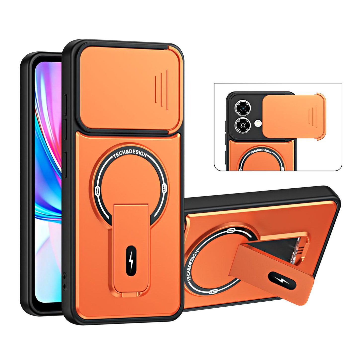 For ZTE Blade A35e 4G Sliding Camshield Holder Magnetic Phone Case(Orange)