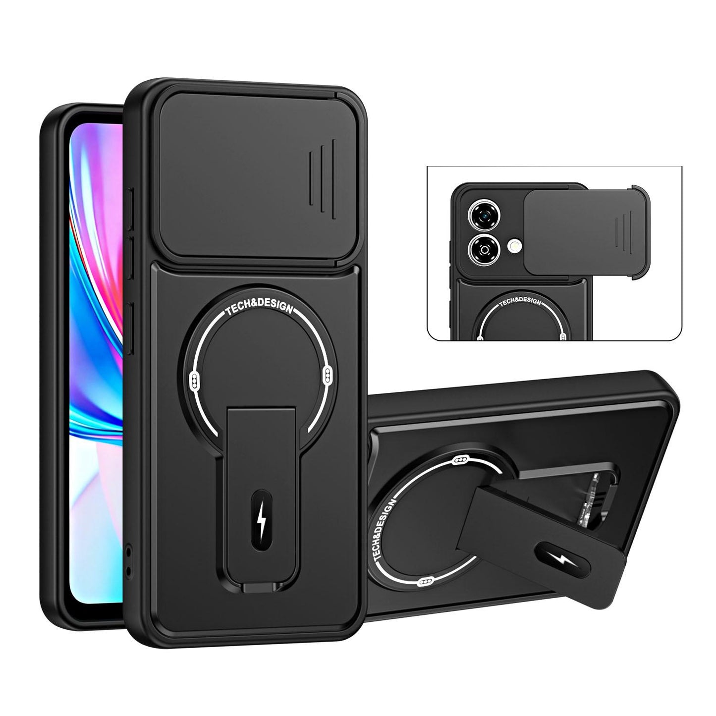 For ZTE Blade A35e 4G Sliding Camshield Holder Magnetic Phone Case(Black)