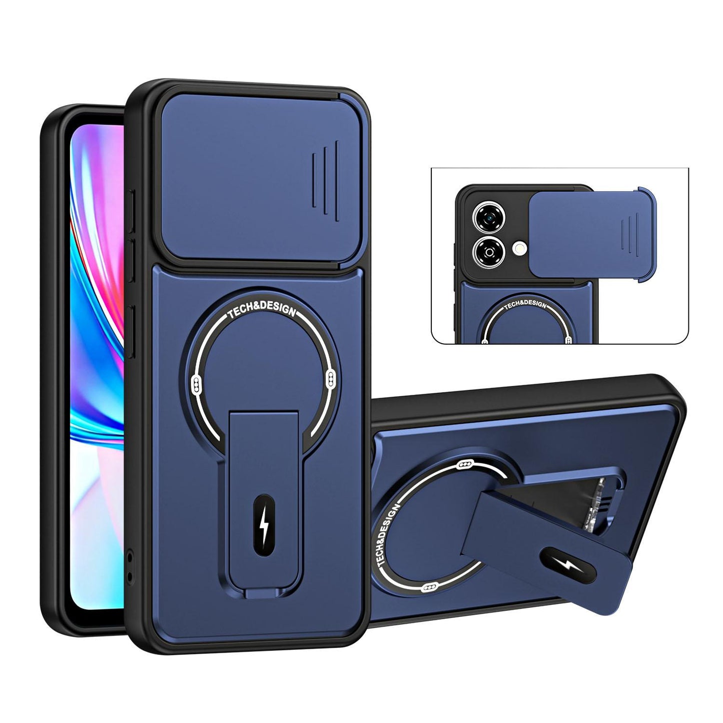 For ZTE Blade A35e 4G Sliding Camshield Holder Magnetic Phone Case(Blue)