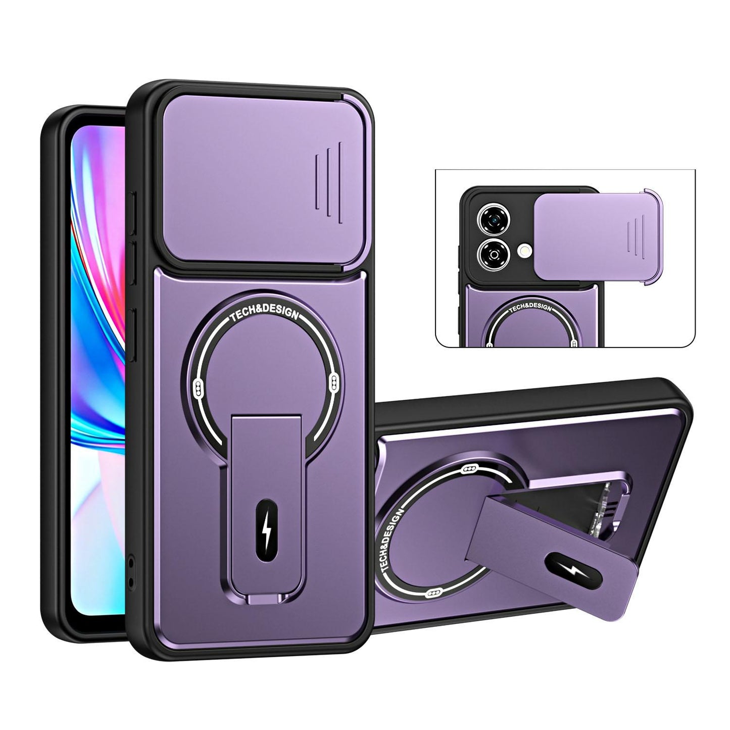 For ZTE Blade A35e 4G Sliding Camshield Holder Magnetic Phone Case(Purple)