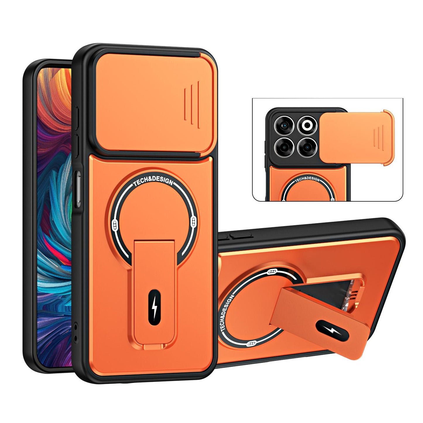 For ZTE Blade A35 / A55 Sliding Camshield Holder Magnetic Phone Case(Orange)