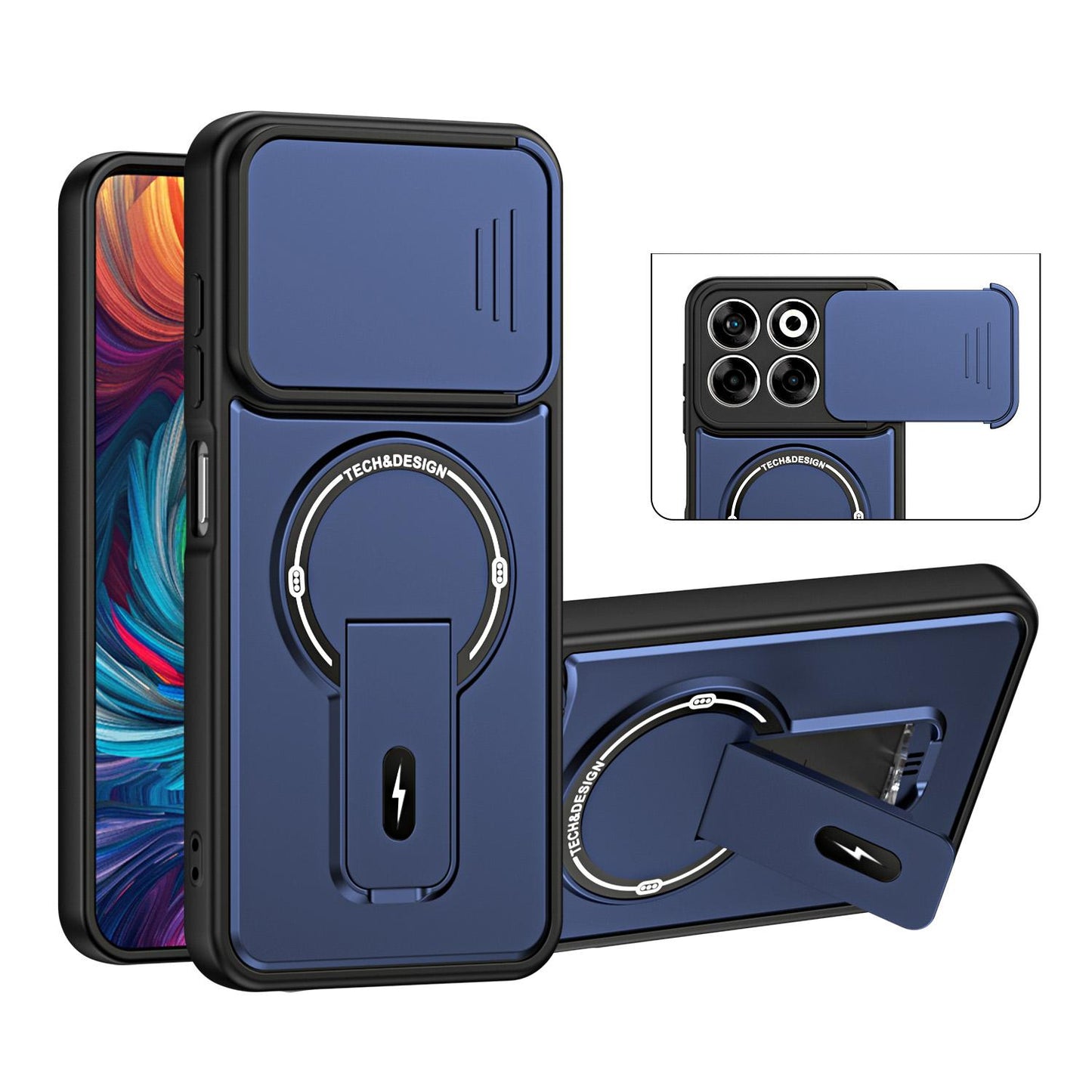 For ZTE Blade A35 / A55 Sliding Camshield Holder Magnetic Phone Case(Blue)