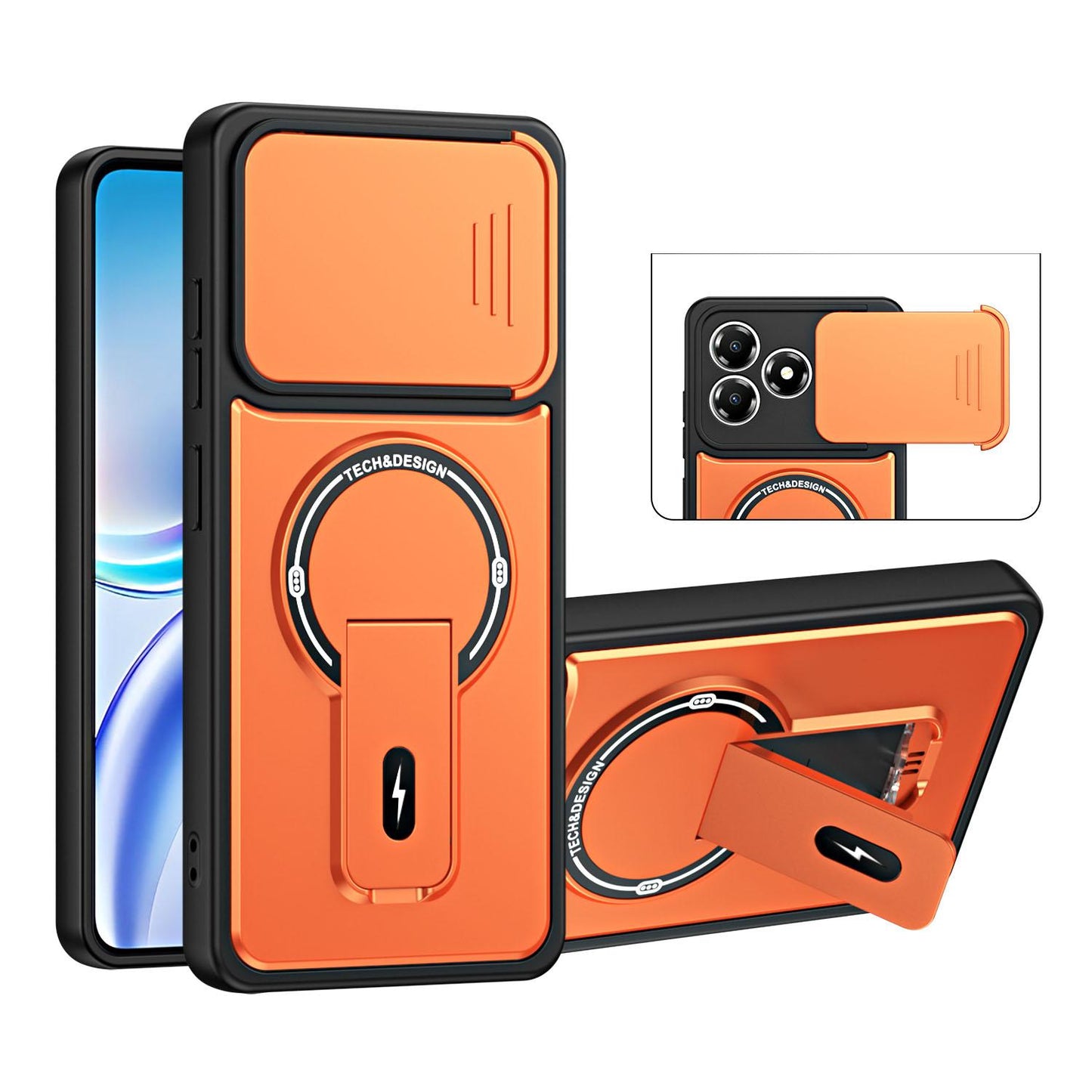 For ZTE Blade A36 4G Sliding Camshield Holder Magnetic Phone Case(Orange)