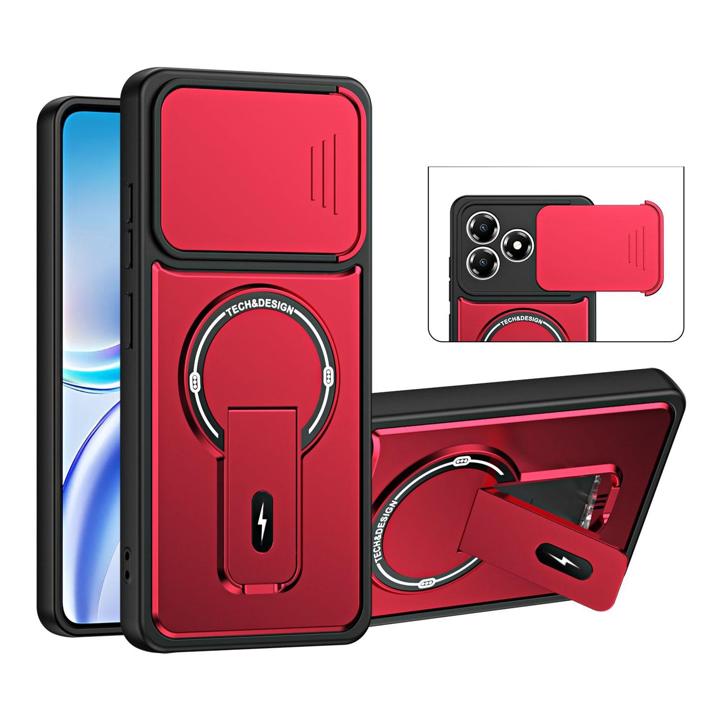For ZTE Blade A36 4G Sliding Camshield Holder Magnetic Phone Case(Red)