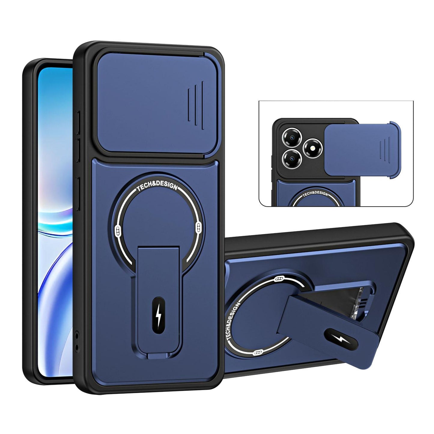 For ZTE Blade A36 4G Sliding Camshield Holder Magnetic Phone Case(Blue)
