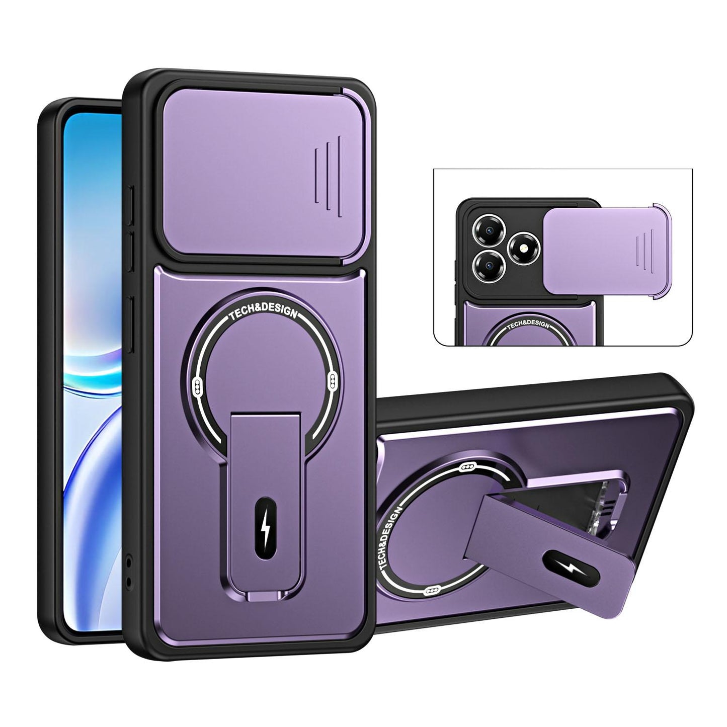 For ZTE Blade A36 4G Sliding Camshield Holder Magnetic Phone Case(Purple)