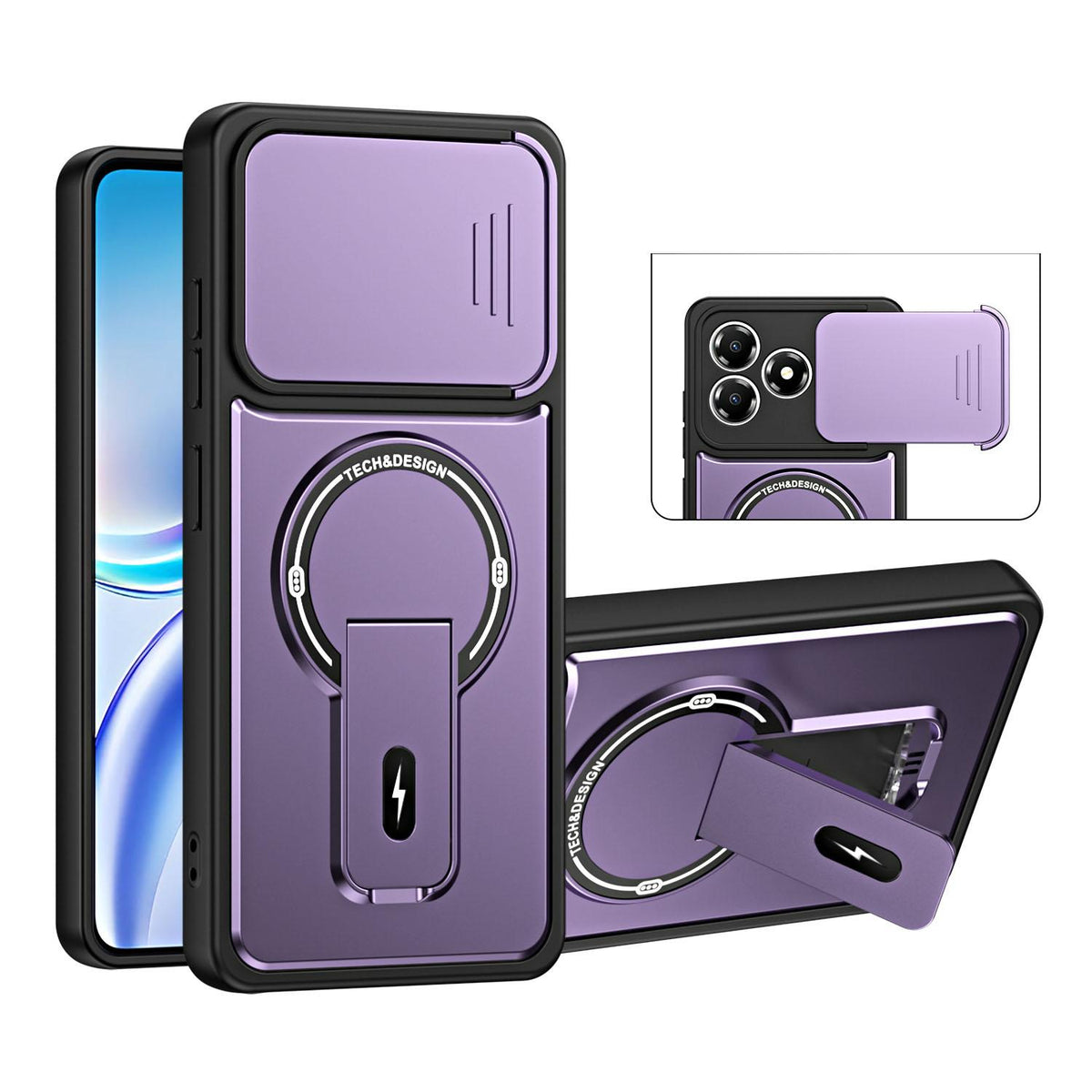 For ZTE Blade A36 4G Sliding Camshield Holder Magnetic Phone Case - Purple - EDA009989003E