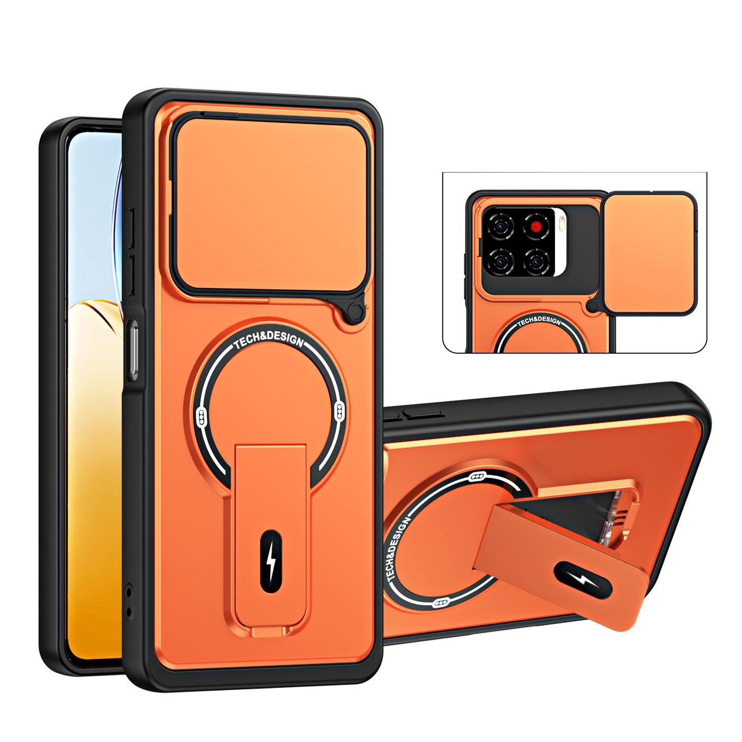 For ZTE Blade A56 4G / A56 Pro Sliding Camshield Holder Magnetic Phone Case(Orange)