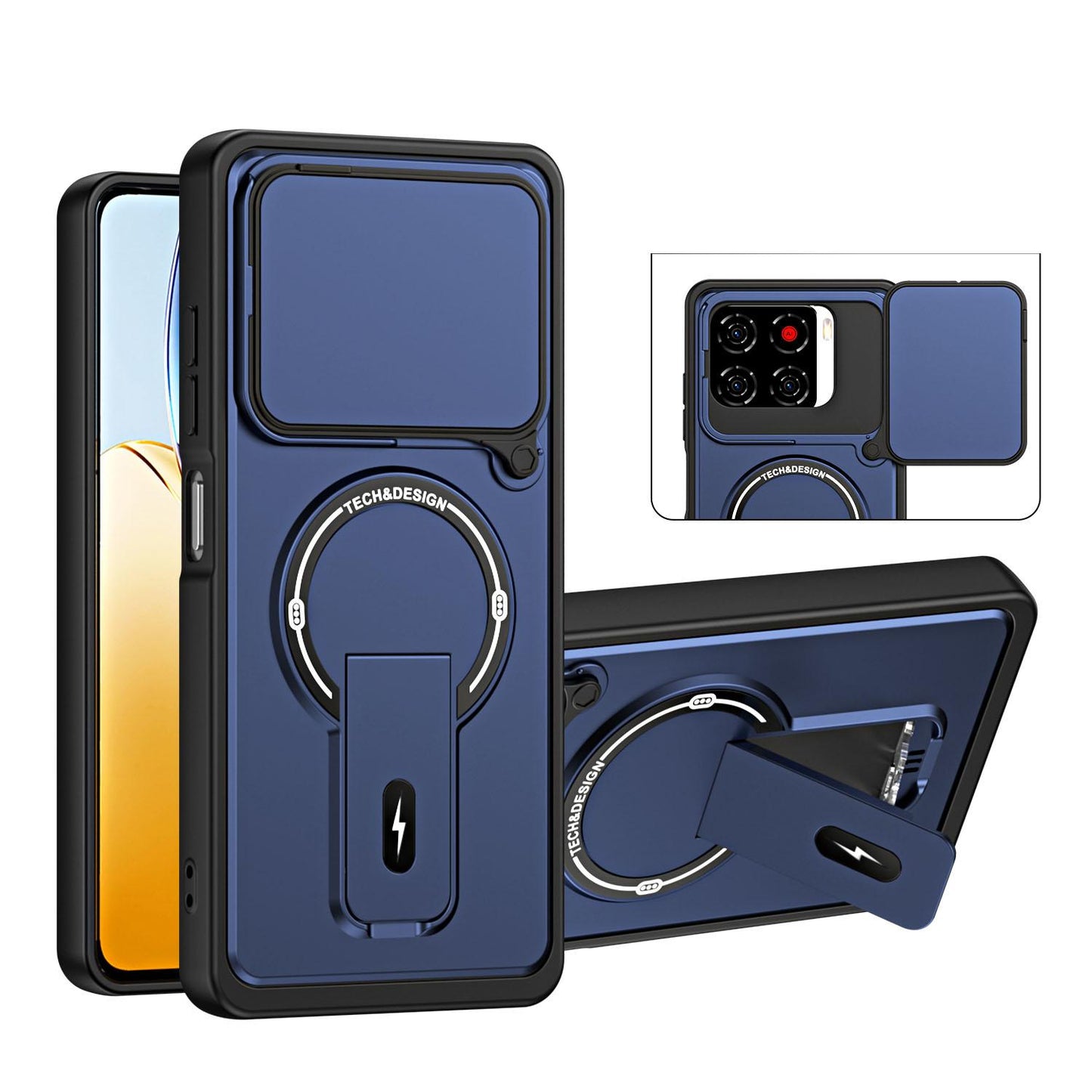 For ZTE Blade A56 4G / A56 Pro Sliding Camshield Holder Magnetic Phone Case(Blue)
