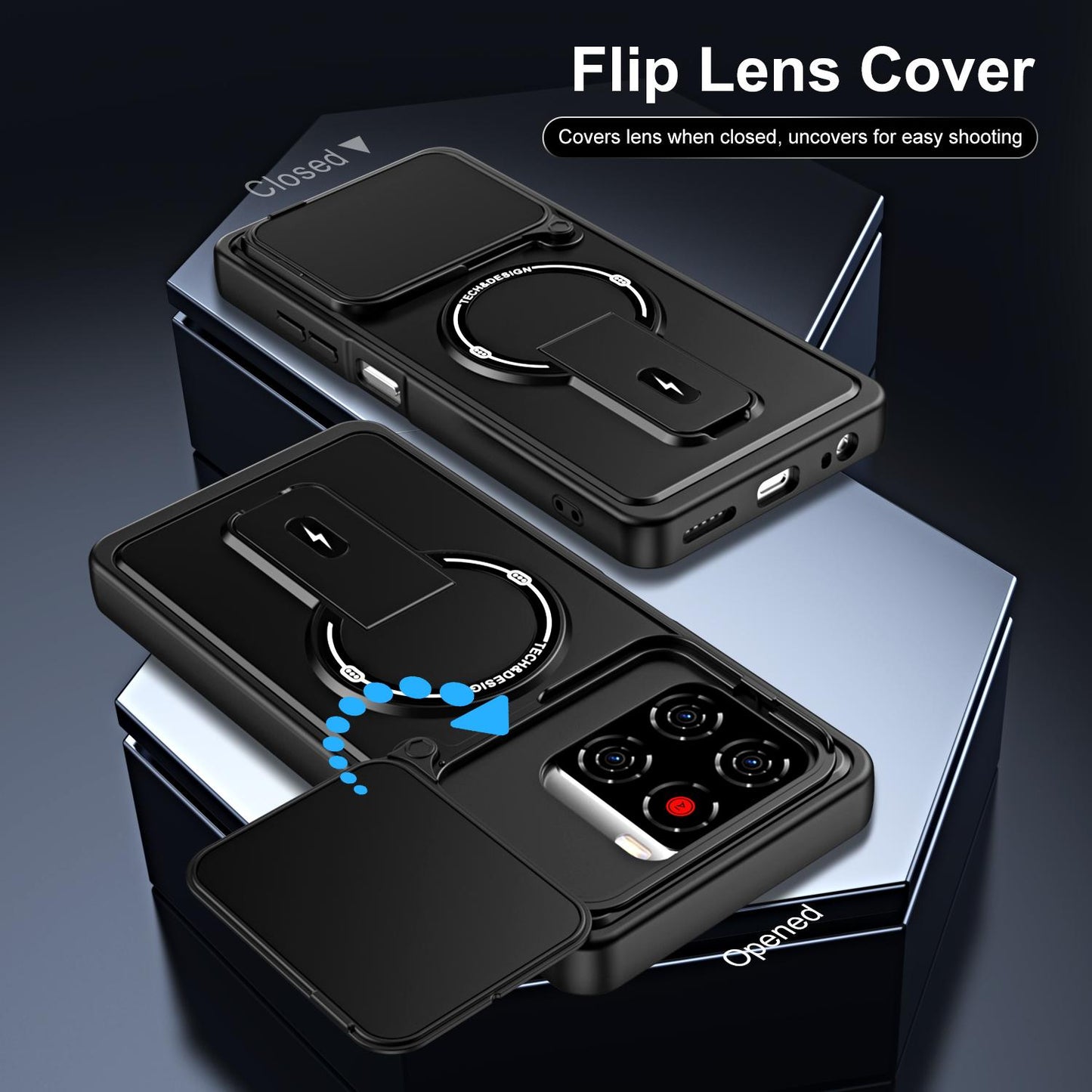 For ZTE Blade A56 4G / A56 Pro Sliding Camshield Holder Magnetic Phone Case(Blue)