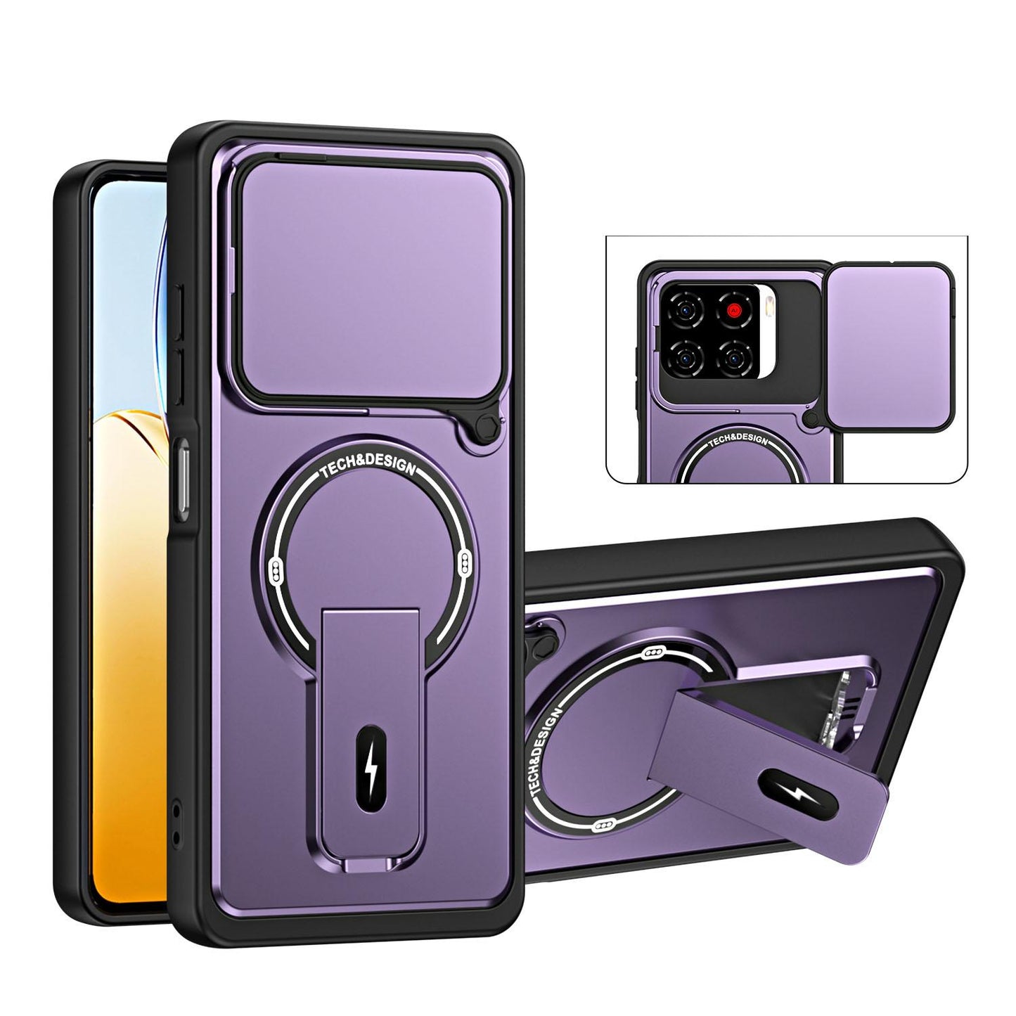 For ZTE Blade A56 4G / A56 Pro Sliding Camshield Holder Magnetic Phone Case(Purple)