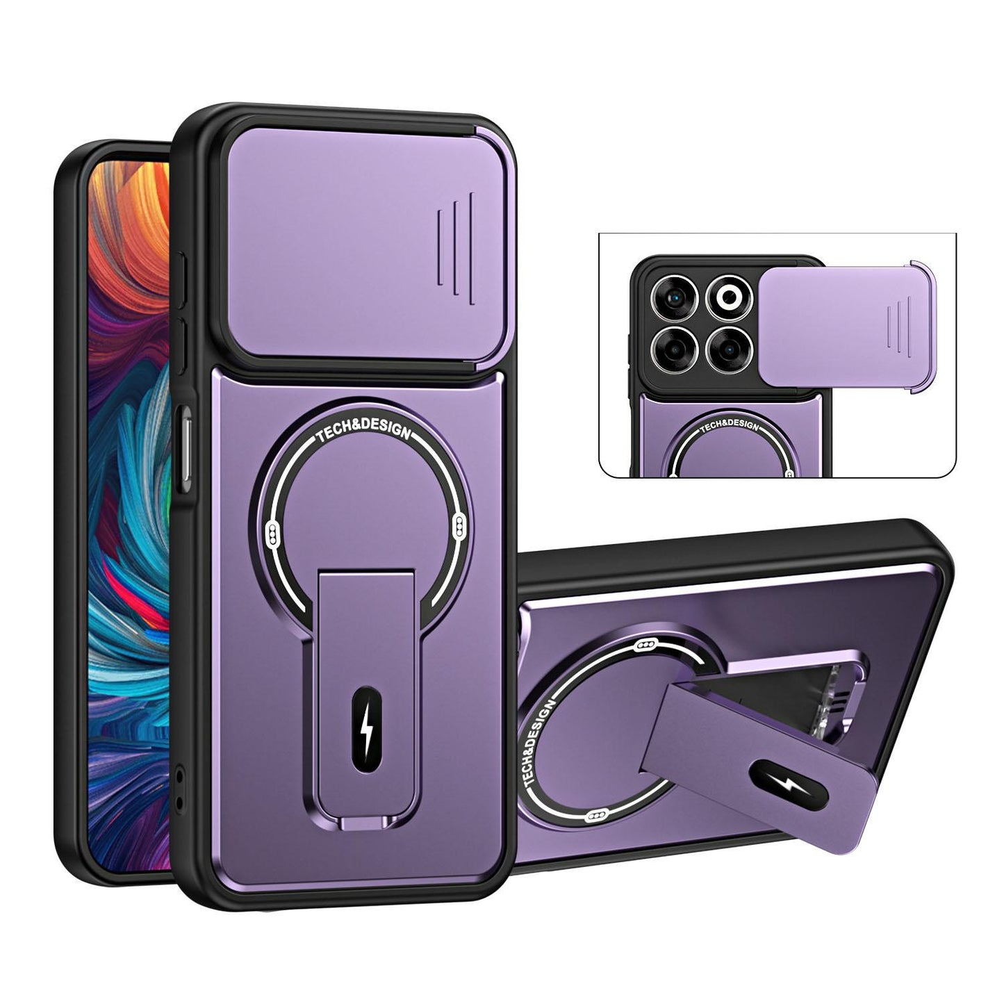 For ZTE Blade V70 / Axon 70 4G Sliding Camshield Holder Magnetic Phone Case(Purple)