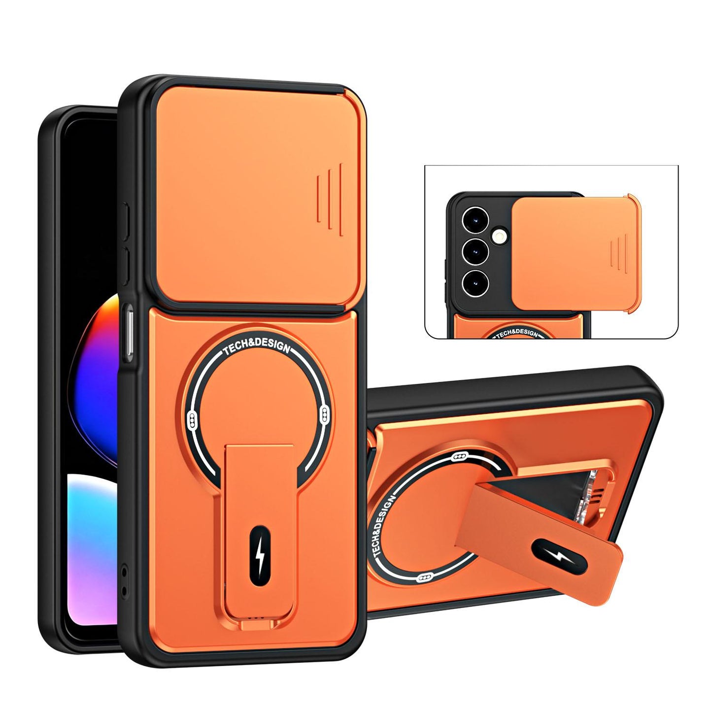 For ZTE nubia V80 Max Sliding Camshield Holder Magnetic Phone Case(Orange)