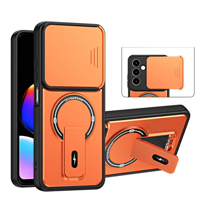 For ZTE nubia V80 Max Sliding Camshield Holder Magnetic Phone Case(Orange)