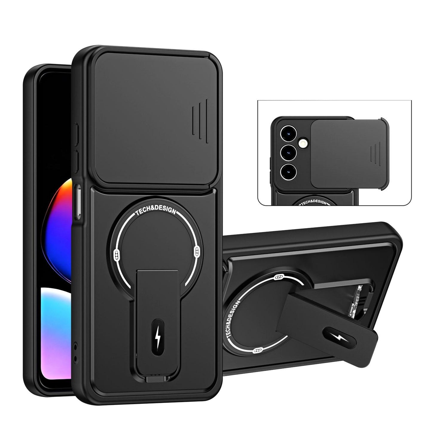 For ZTE nubia V80 Max Sliding Camshield Holder Magnetic Phone Case(Black)